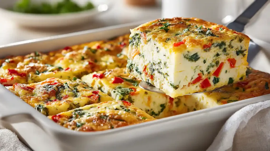 pastel de huevo con requesón alto en proteína en una fuente blanca