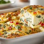 pastel de huevo con requesón alto en proteína en una fuente blanca