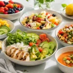 Mesa de verano con rRecetas saludables de verano fáciles y frescasfresca.
