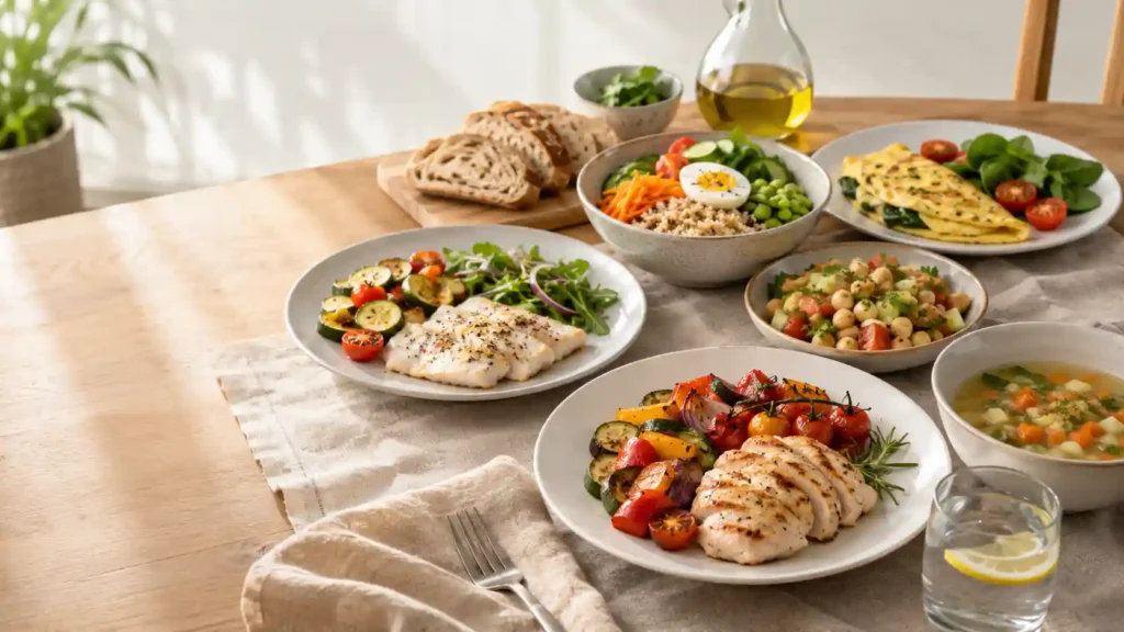 cenas saludables fáciles con verduras pollo pescado huevo legumbres y ensalada